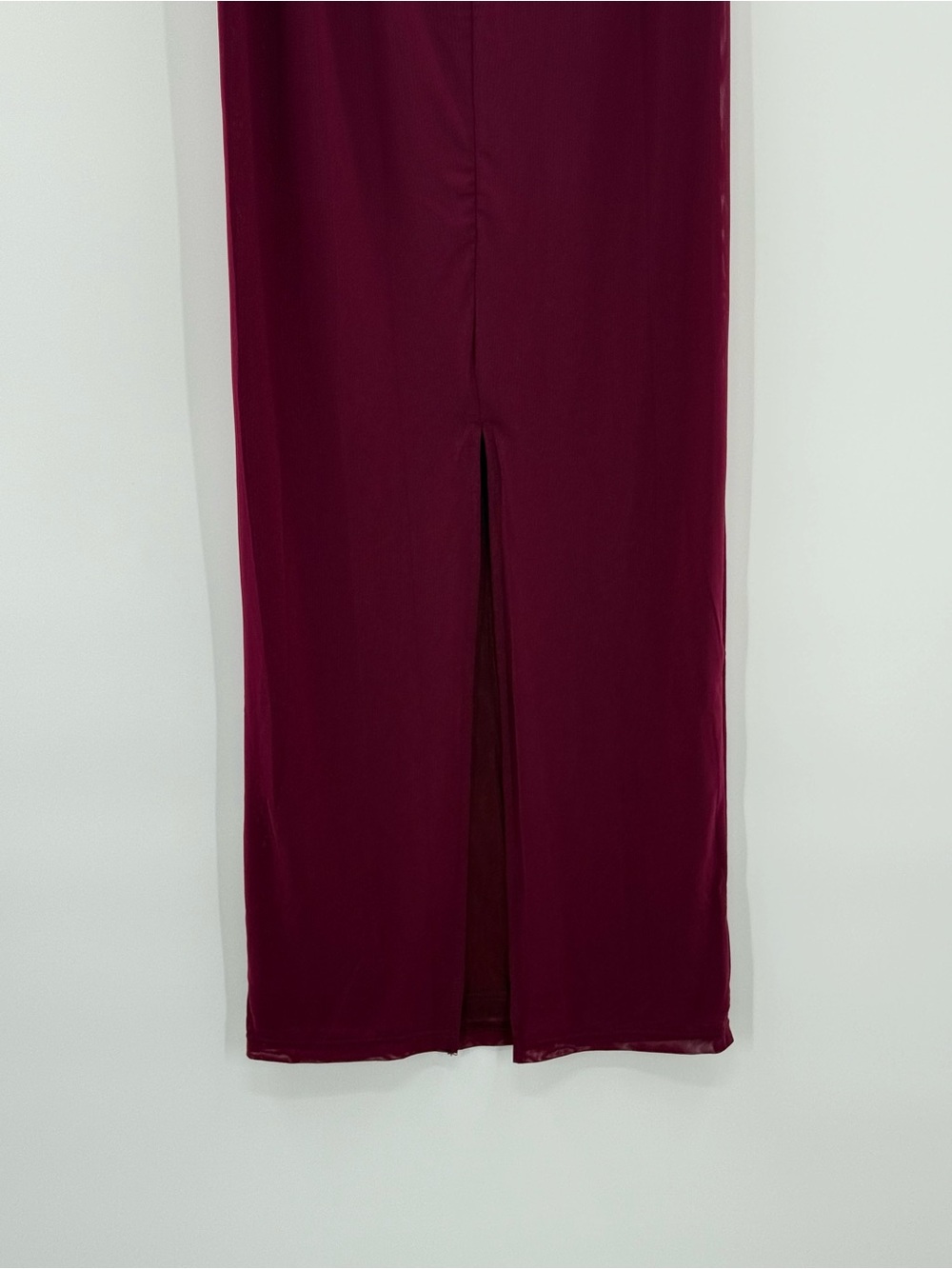 by.DYLN Maddox Semi Sheer Mesh Maxi Skirt Plum Burgundy Slit Size Small - Picture 7 of 11